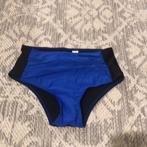 Blue and black high wasted swim bottoms